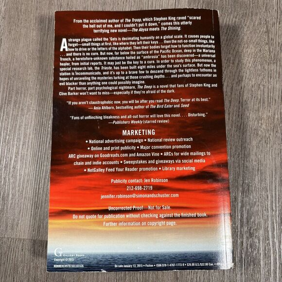 The Deep by Nick Cutter Uncorrected Proof Advanced Reader’s Edition Copy Book - Picture 2 of 4